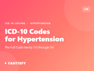 ICD-10 code for hypertension guide featured graphic by Fantisfy showing the I10 code