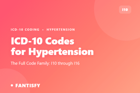 ICD-10 code for hypertension guide featured graphic by Fantisfy showing the I10 code