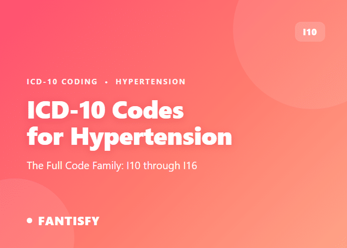 ICD-10 code for hypertension guide featured graphic by Fantisfy showing the I10 code