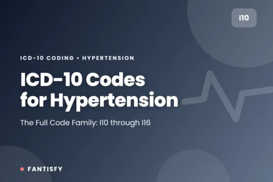 ICD-10 code for hypertension guide featured graphic by Fantisfy showing the I10 code