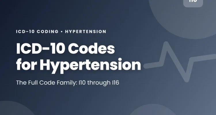 ICD-10 code for hypertension guide featured graphic by Fantisfy showing the I10 code