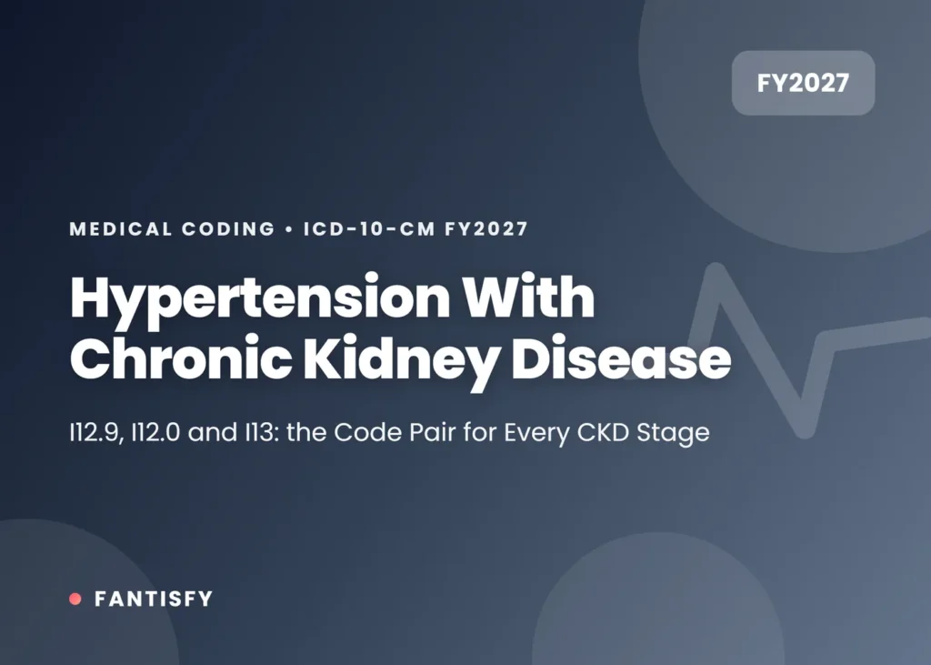 ICD-10 code for hypertension with chronic kidney disease: I12.9, I12.0 and I13 with the N18 stage code, FY2027