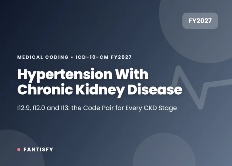 ICD-10 code for hypertension with chronic kidney disease: I12.9, I12.0 and I13 with the N18 stage code, FY2027